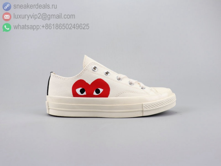 CDG PLAY X CONVERSE ALL STAR LOW WHITE UNISEX CANVAS SKATE SHOES